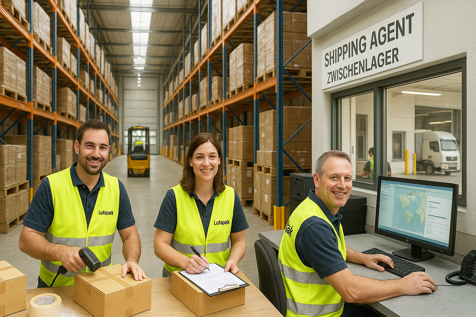 Shipping agent shop with temporary storage facility in the border triangle