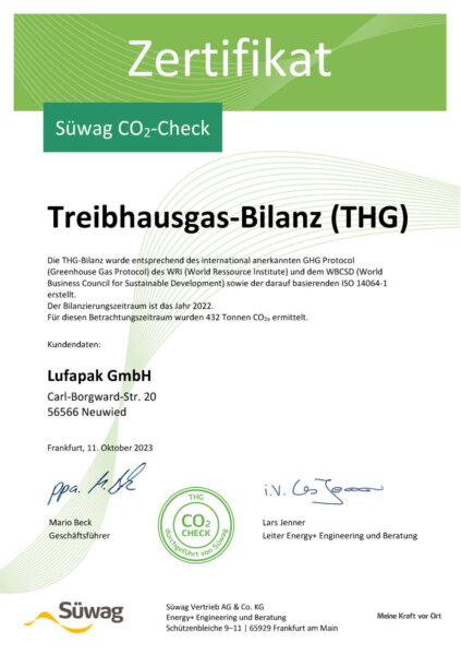 Suewv 21 0057 Zertifikat Co2 Check Lufapak 2023 Seite 1